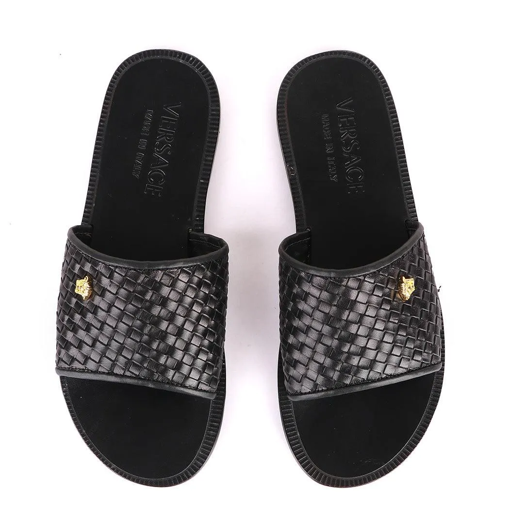 Versace Woven Leather Black Sandals