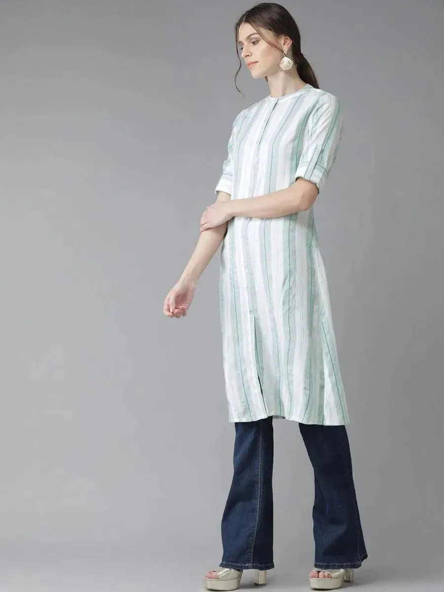 White Striped Rayon Kurta