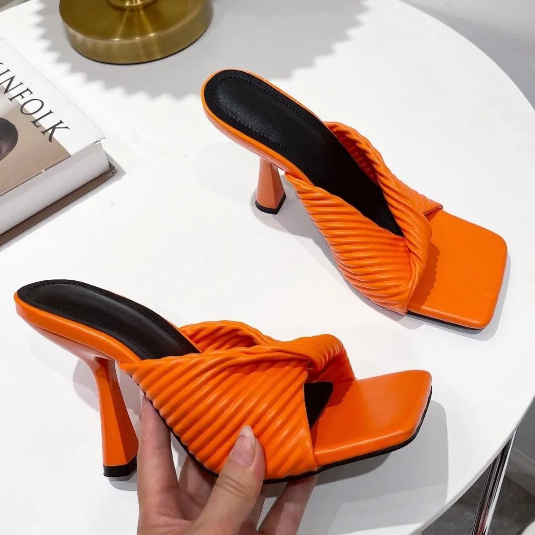 Women twist square peep toe slip on stiletto heels