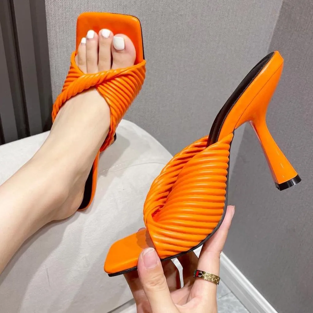Women twist square peep toe slip on stiletto heels