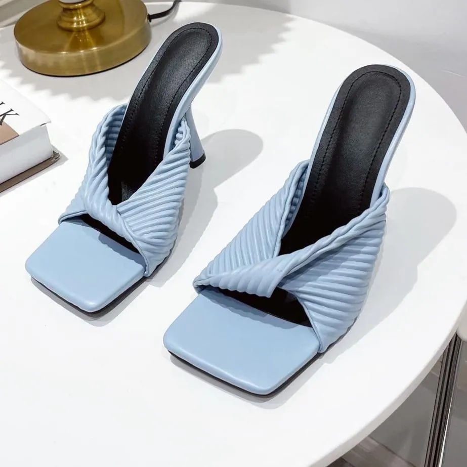 Women twist square peep toe slip on stiletto heels
