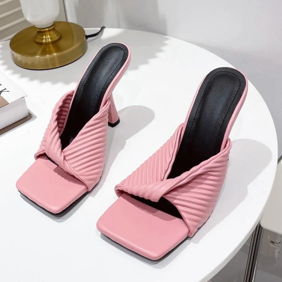 Women twist square peep toe slip on stiletto heels
