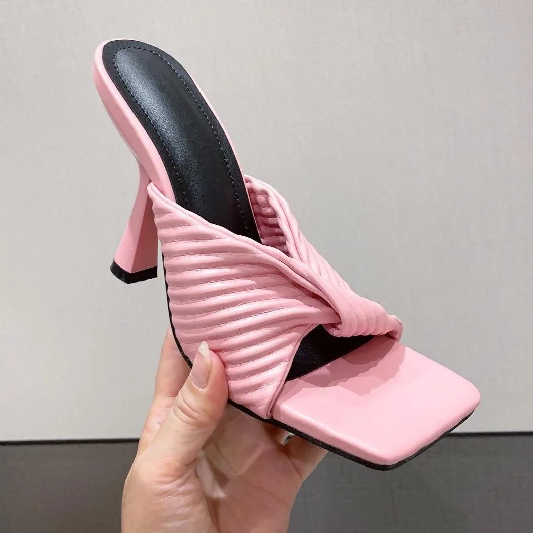 Women twist square peep toe slip on stiletto heels