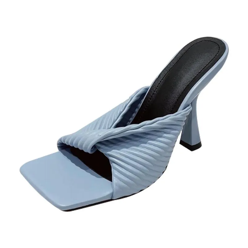 Women twist square peep toe slip on stiletto heels