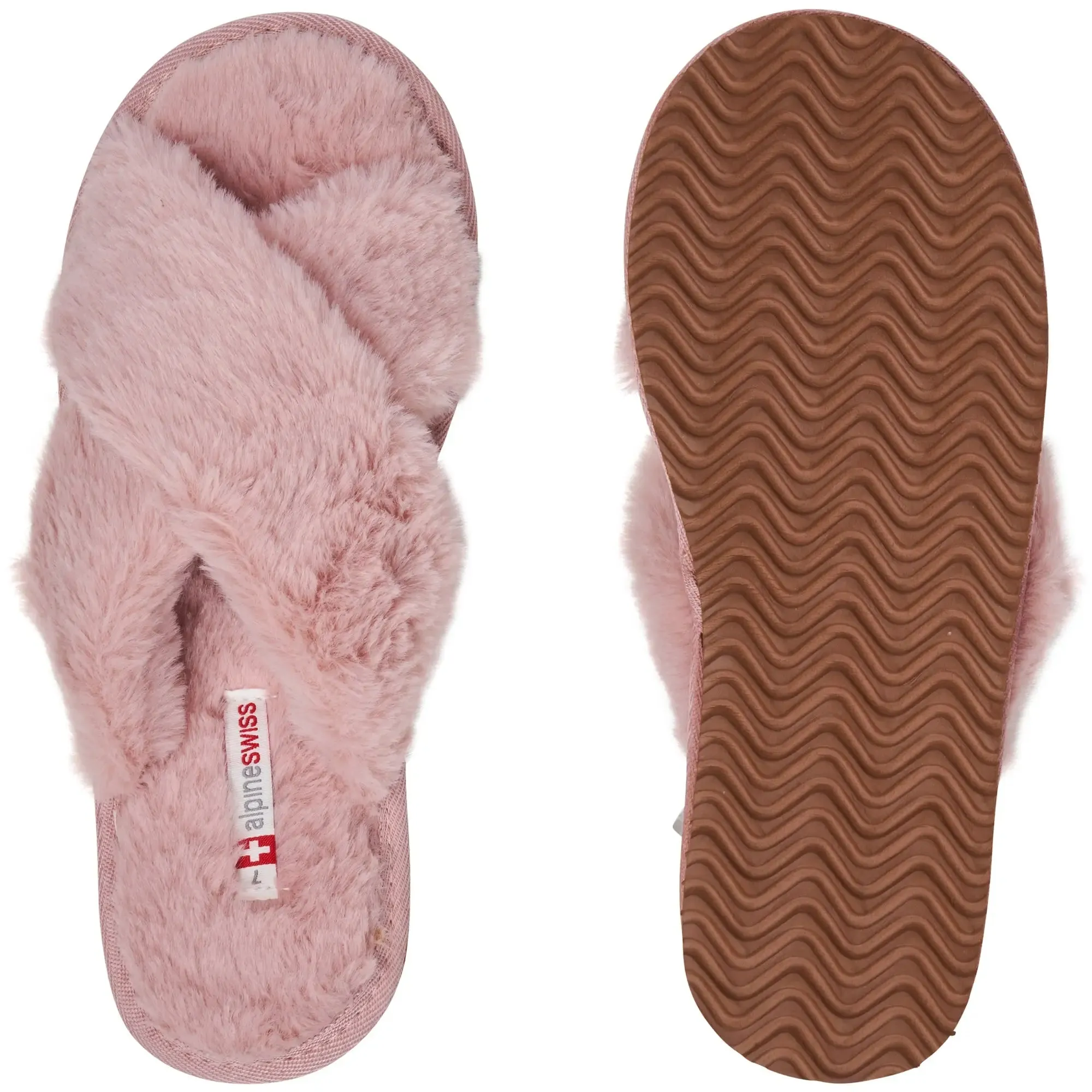 Womens Fuzzy Fluffy Slippers Memory Foam Indoor Outdoor Flat Sandals Pink Suede