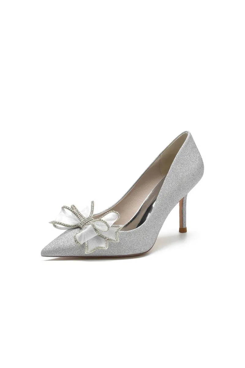 Women's Wedding Shoes Pointed Toe Stiletto Heels With Bow