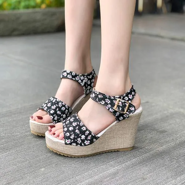Women's Wedge Sandals with Soft Velvet-Like Finish 80325786C