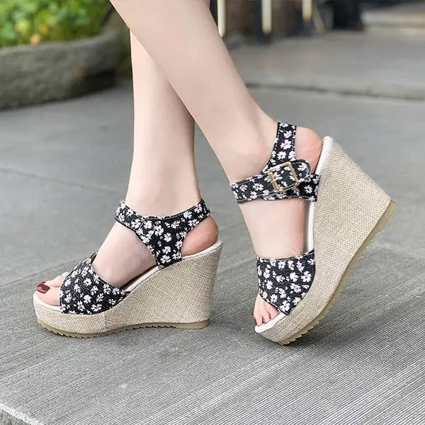 Women's Wedge Sandals with Soft Velvet-Like Finish 80325786C