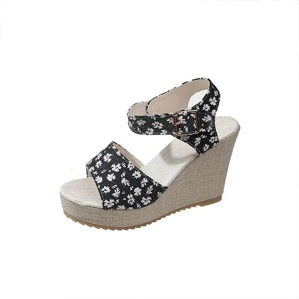 Women's Wedge Sandals with Soft Velvet-Like Finish 80325786C
