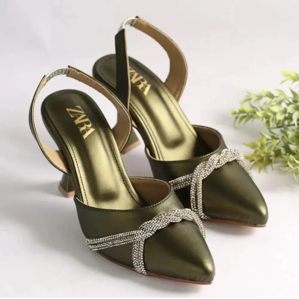ZARA RHINESTONE SLINGBACK PUMPS - GREEN