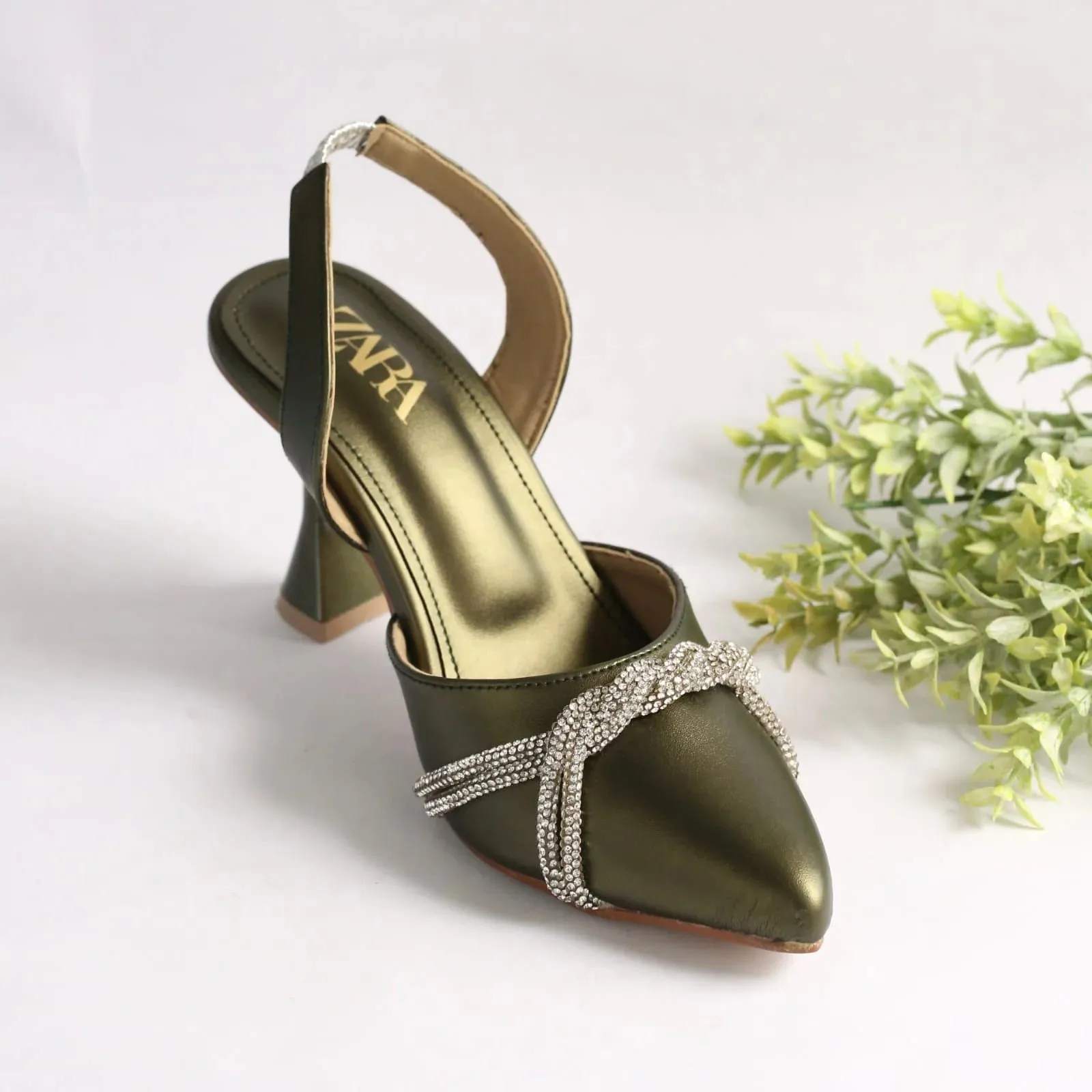 ZARA RHINESTONE SLINGBACK PUMPS - GREEN